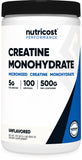Nutricost creatina monohidratada en frasco, polvo micronizado para entrenamientos diarios.