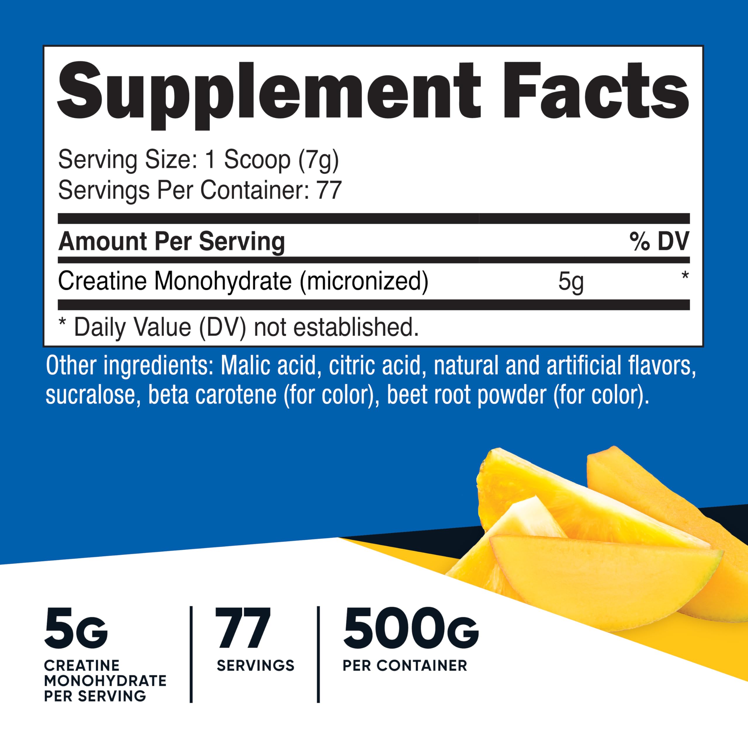 Nutricost creatina monohidratada piña mango, cuchara medidora, dosificación precisa para tus entrenamientos.