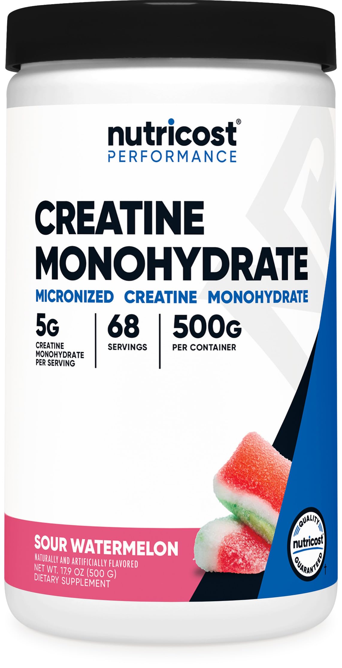 Nutricost Creatina Monohidrato en bote con sabor sandía ácida para entrenamiento