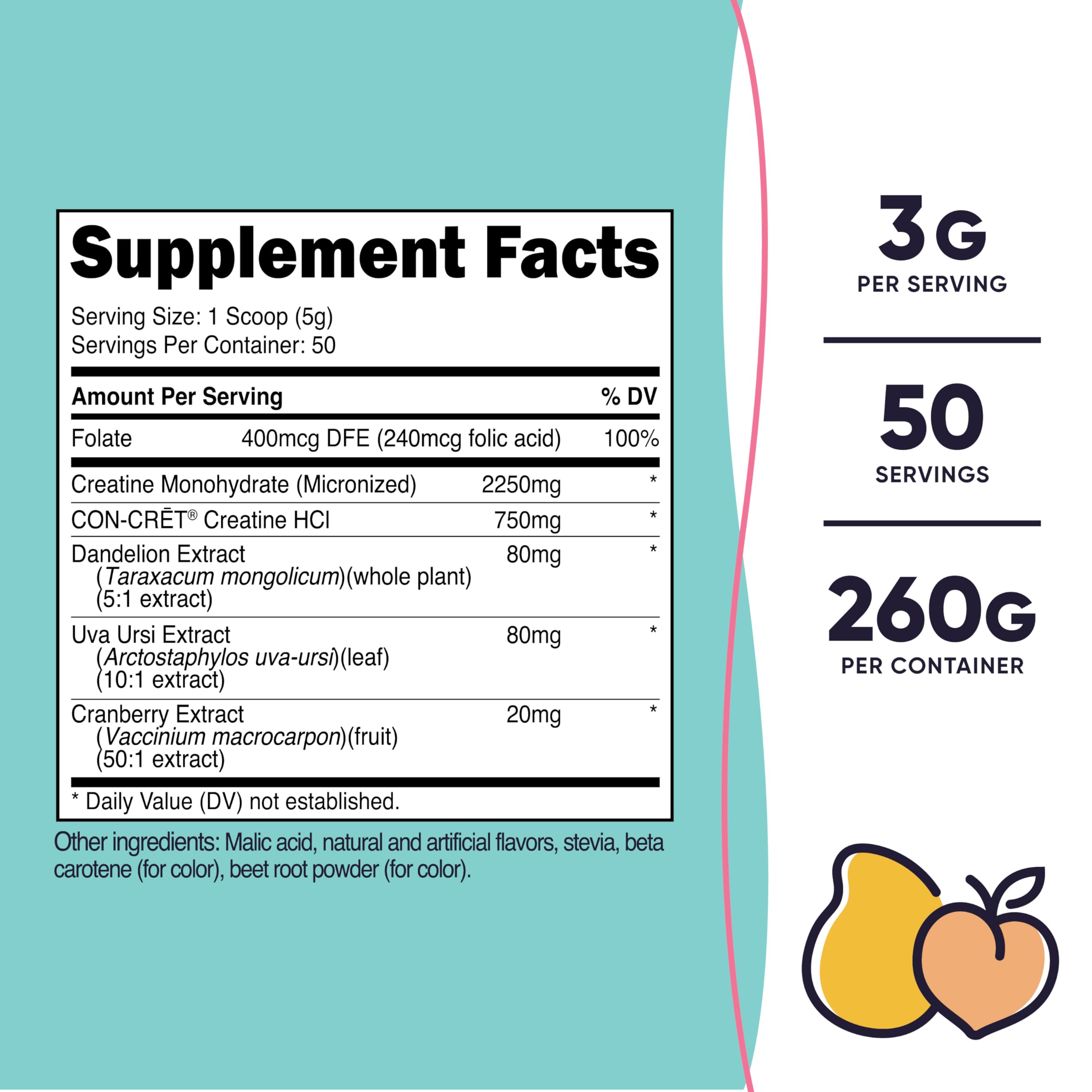 Nutricost creatina monohidrato mezcla durazno-mango para batidos.