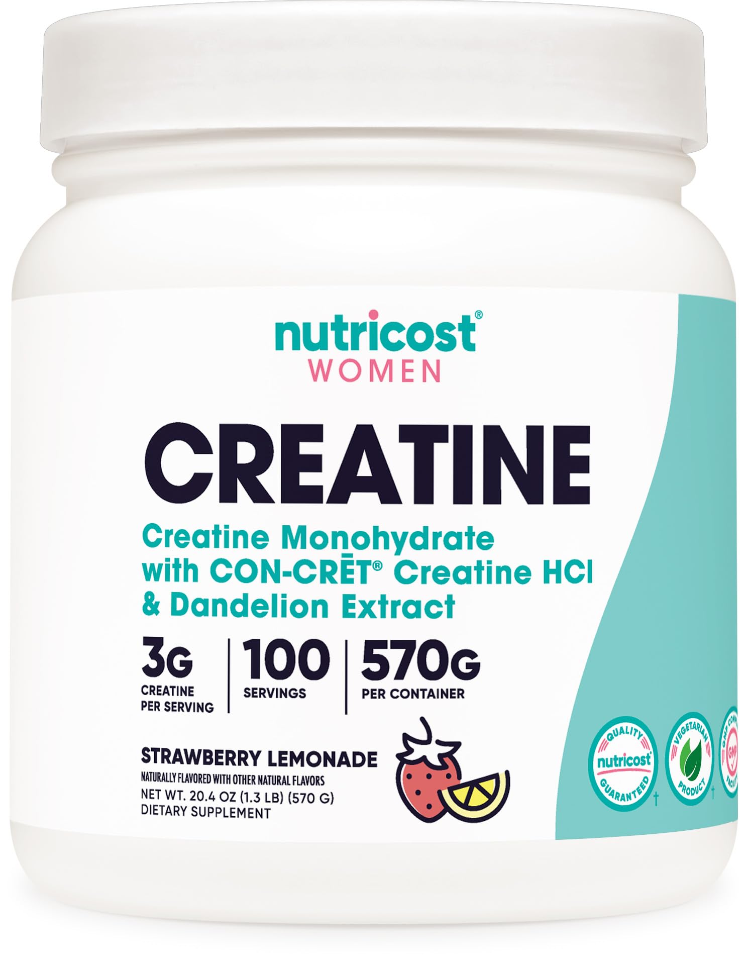 Nutricost Creatina Monohidrato, sabor fresa-limón, apoyo para energía en entrenamientos.