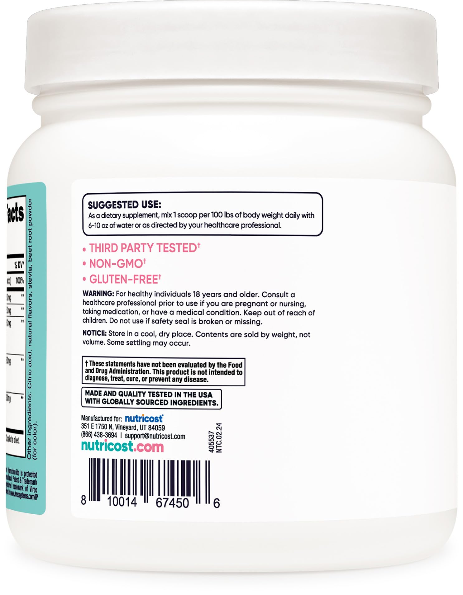 Nutricost Creatina Monohidrato, polvo sin gluten para diversas dietas.