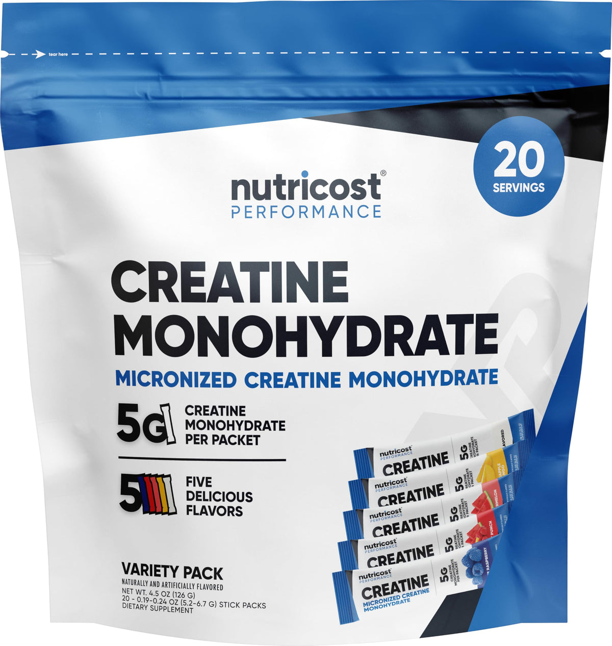 Nutricost creatina monohidrato, sobre frambuesa azul, apoyo a la energía diaria