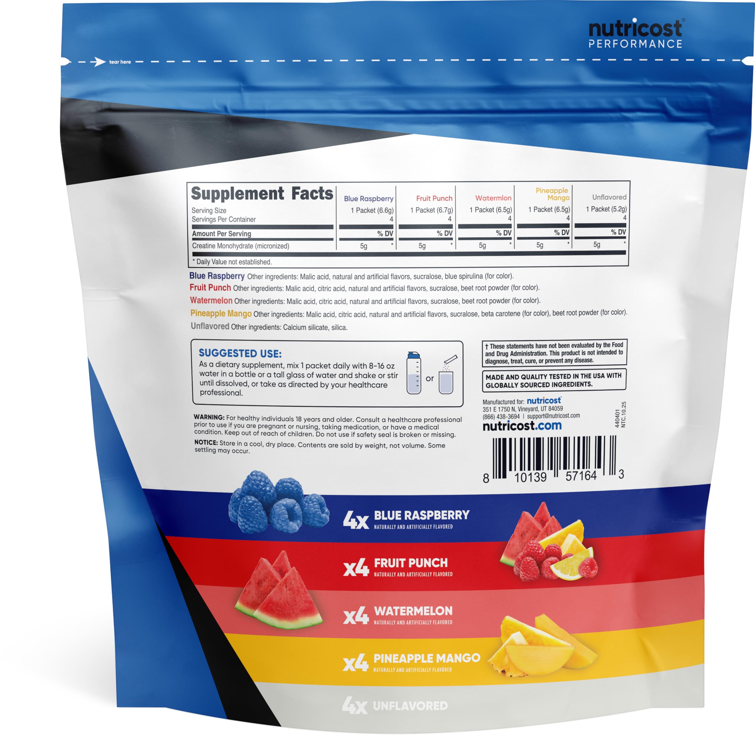 Nutricost creatina monohidrato, sobre sin sabor, opción simple para mezclar