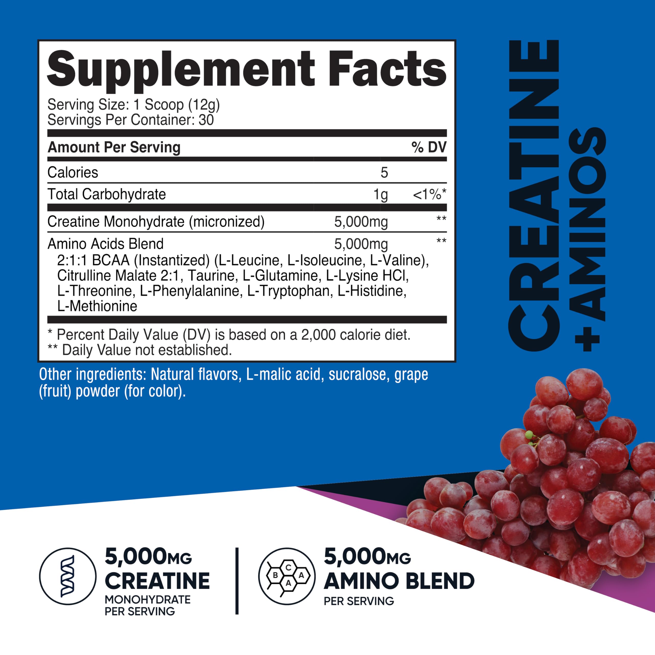 Nutricost Creatine + Aminos, dosis precisa por porción para entrenos intensos.