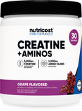 Nutricost Creatine + Aminos, sabor uva, bote para uso diario.