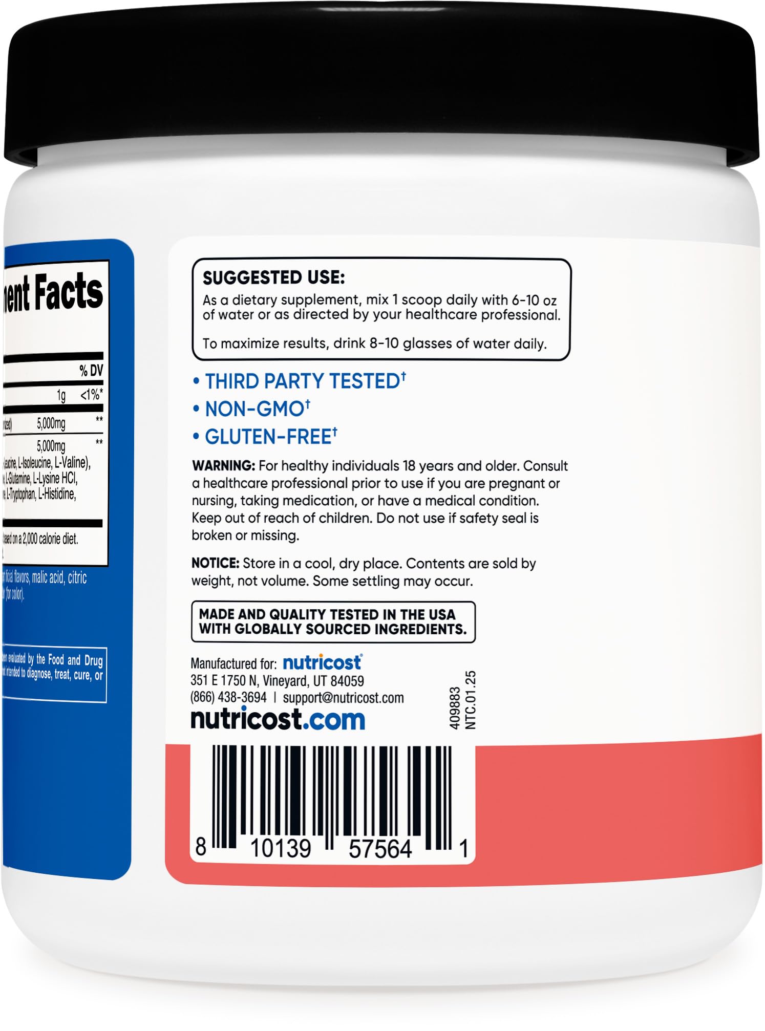 Nutricost Creatine + Aminos sabor Sandía, sin gluten para dietas sensibles.
