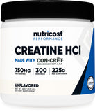 Envase de Nutricost Creatine HCl de 8oz, ideal para entrenamientos continuos.