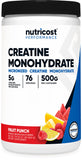 Nutricost Creatina Monohidratada, frasco 500 g, sabor Fruta, ideal para entrenamientos.