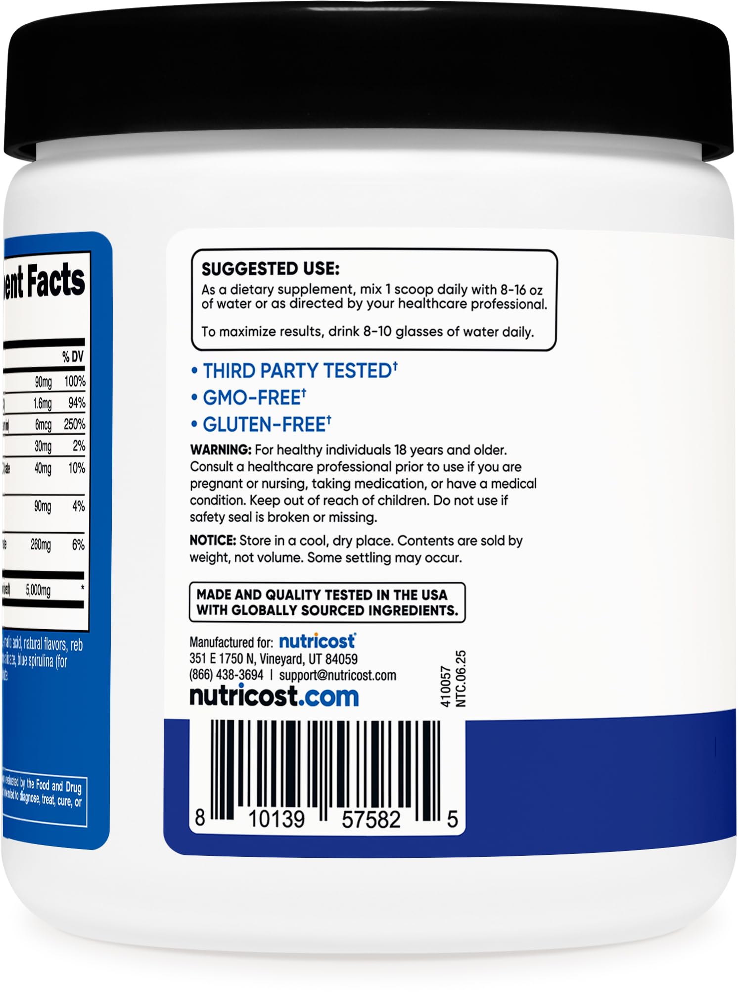 Nutricost Creatine Monohydrate etiqueta 7 vitaminas, información clara para suplementación consciente