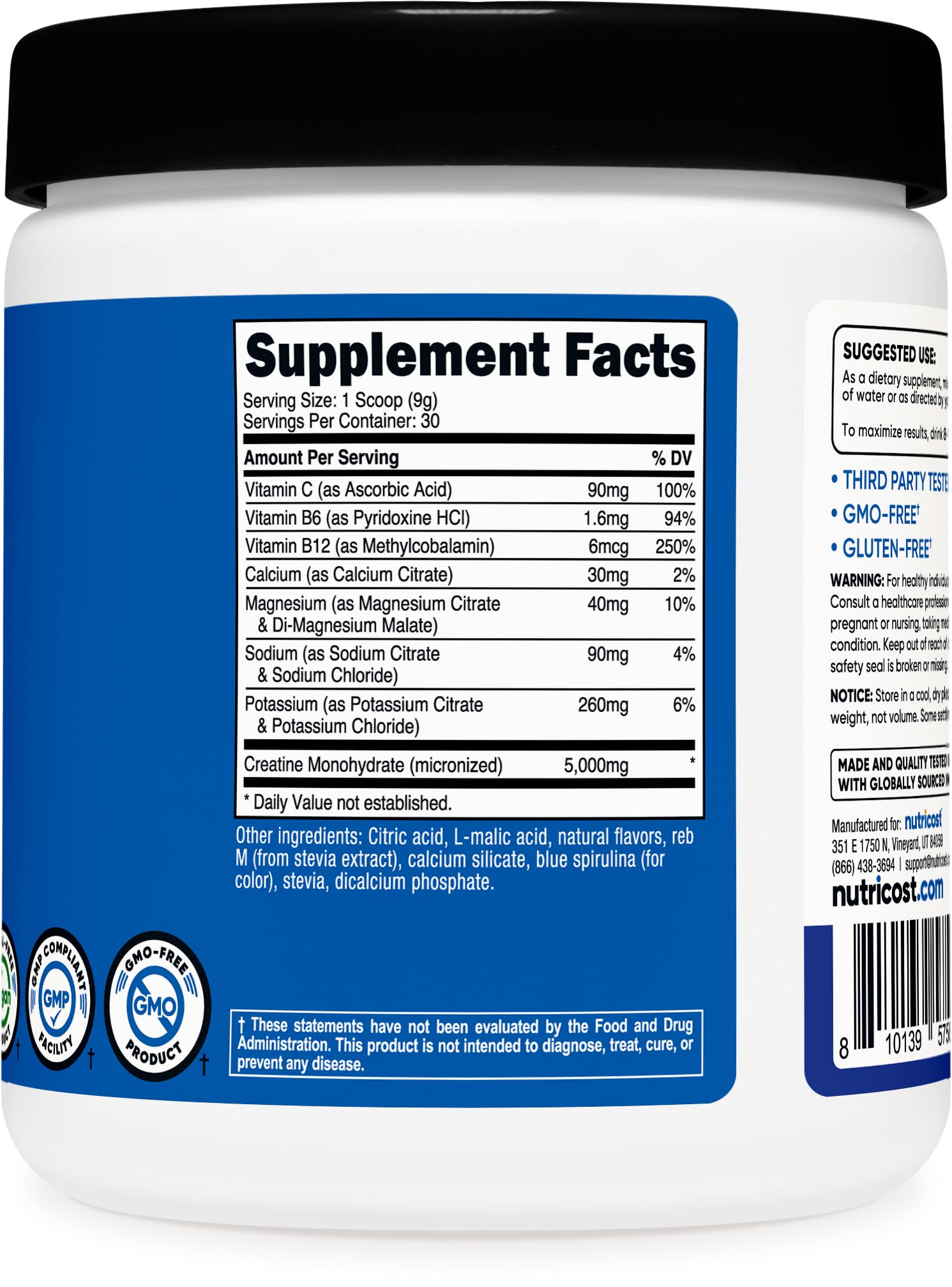 Nutricost Creatine Monohydrate preparación con agua, mezcla rápida para entreno inmediato