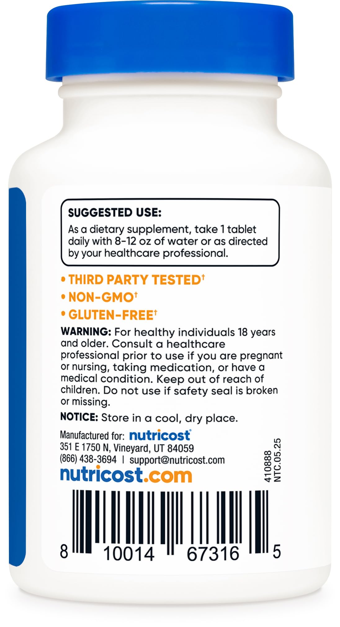 Nutricost Cromio 1000mcg, caja y tabletas en presentación conveniente