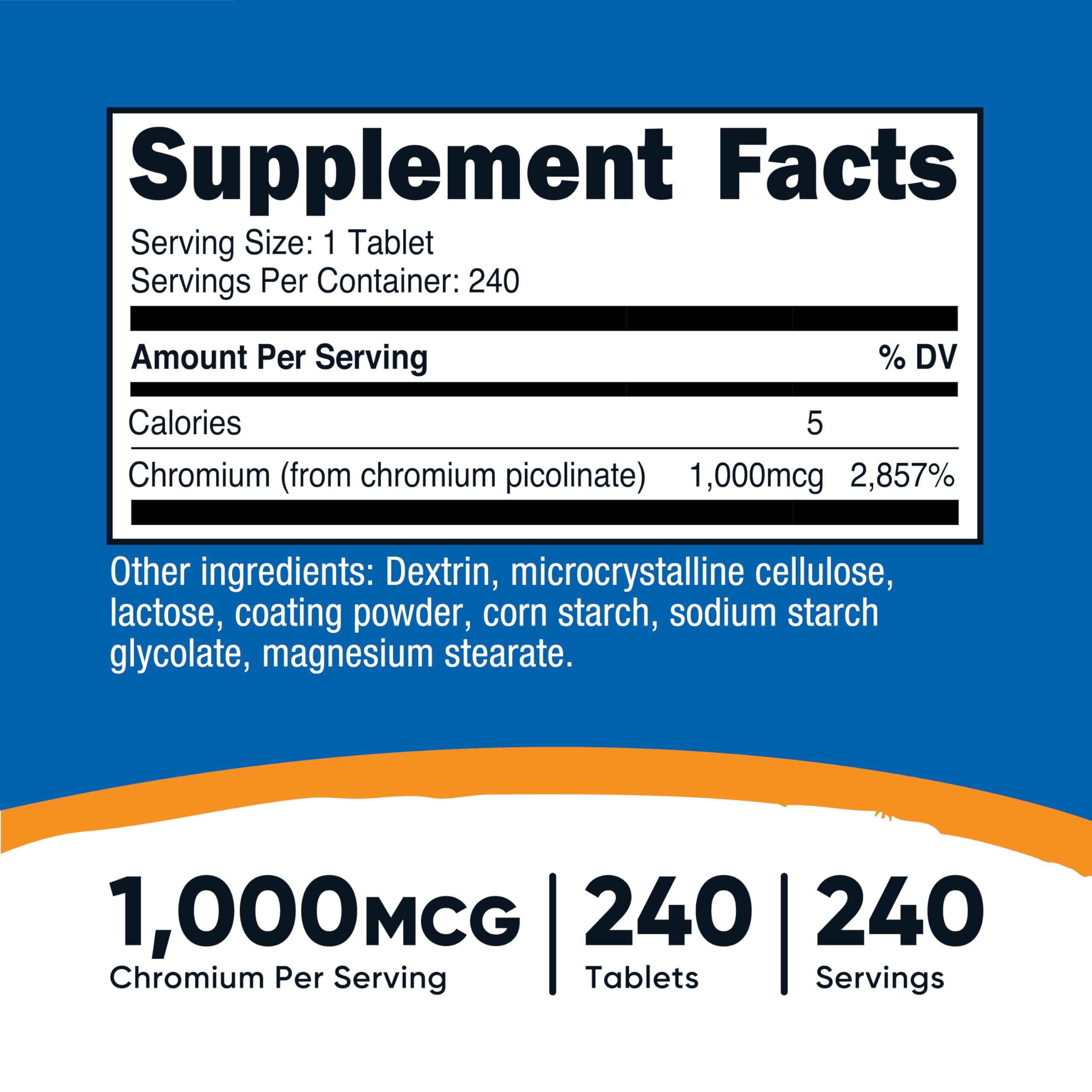 Nutricost Cromio 1000mcg, etiqueta clara para verificar ingredientes