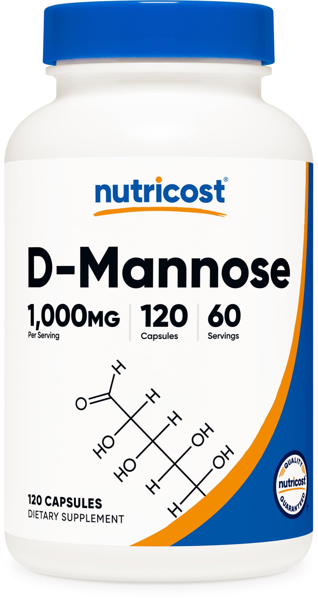 Nutricost D-Mannose 1000mg, bote de cápsulas, fácil de tomar diariamente