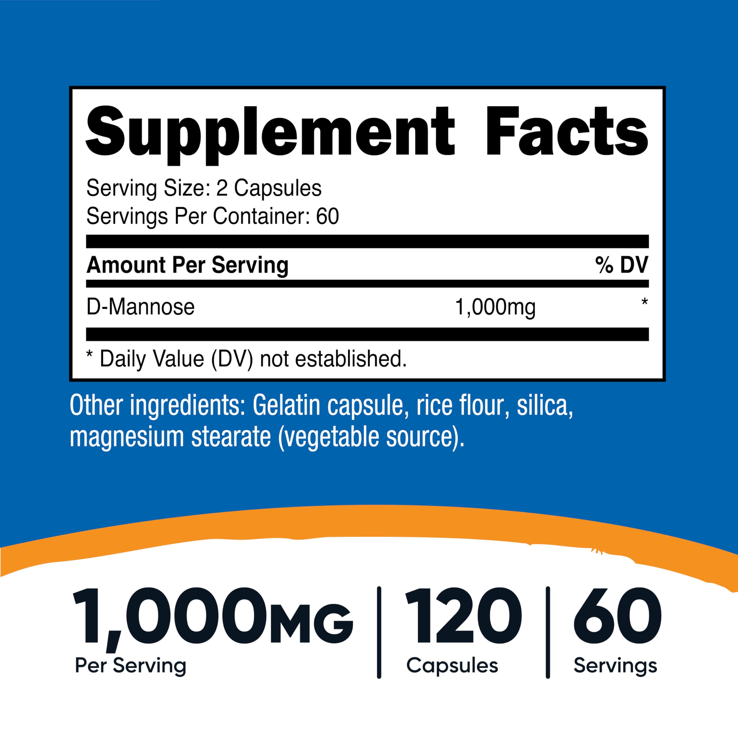 Nutricost D-Mannose 1000mg, vista frontal del envase, información clara