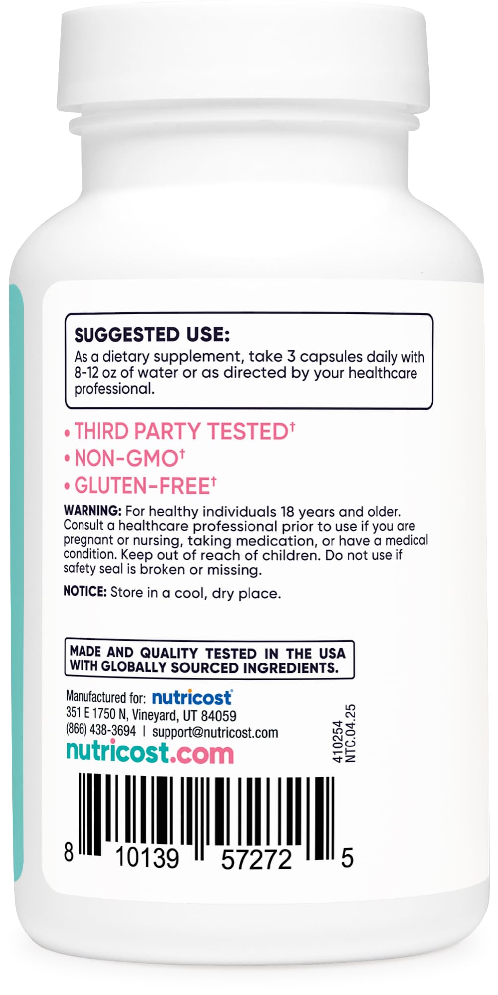 Nutricost D-Mannose etiqueta con arándano, ingredientes de calidad.