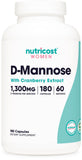 Nutricost D-Mannose con extracto de cranberry, cápsulas fáciles de tragar para uso diario.