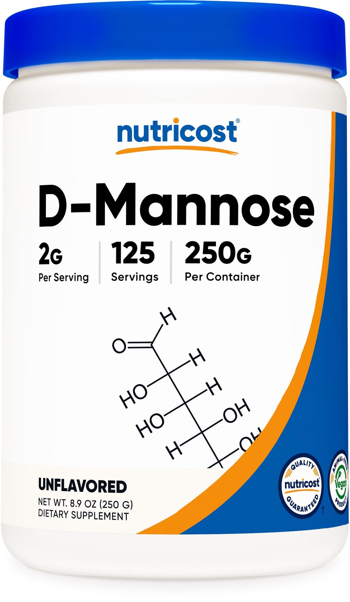 Nutricost D-Mannose en polvo, botella visible, alta pureza para uso diario