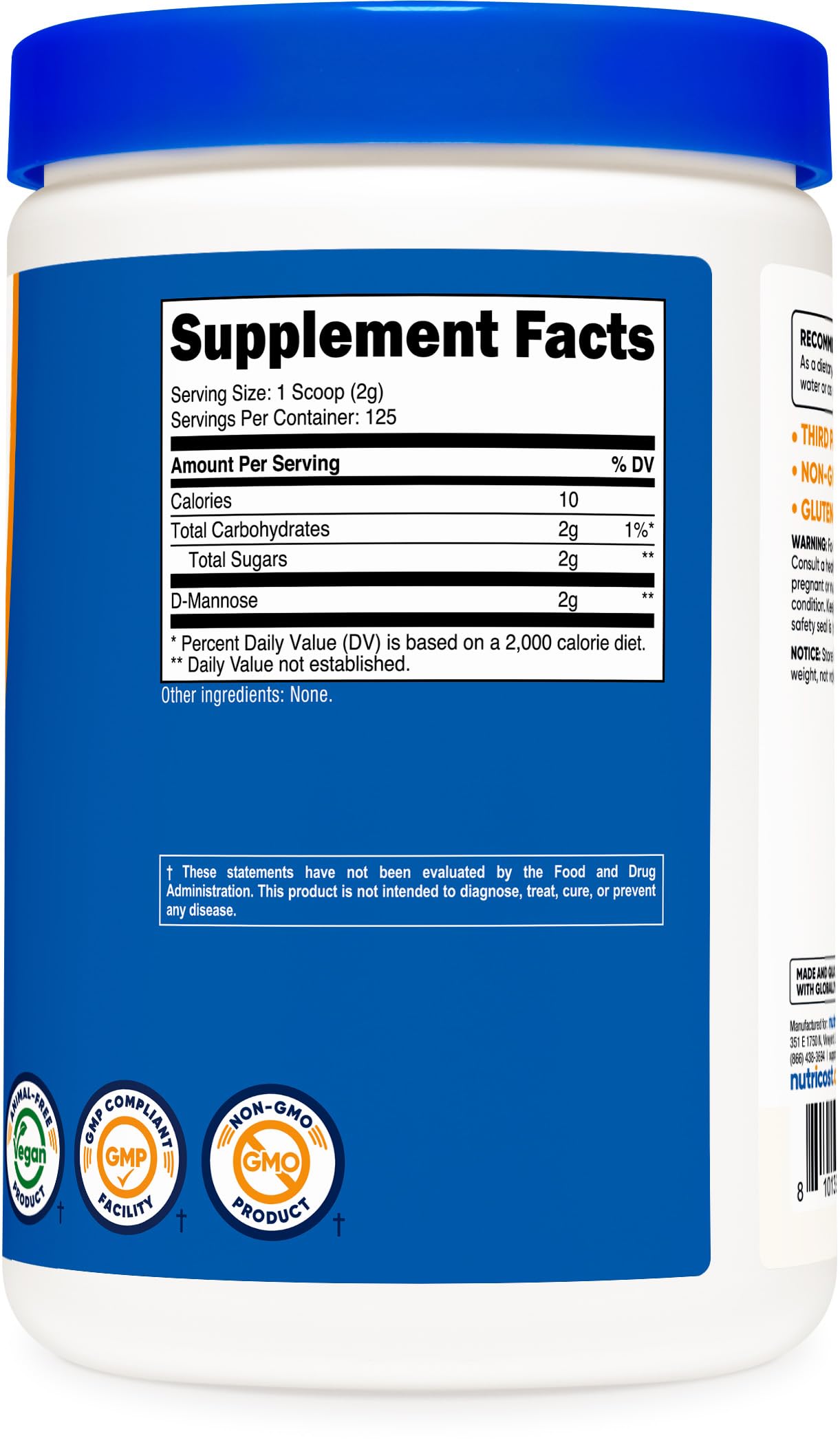 Nutricost D-Mannose, sin gluten y sin OGM, apto para dietas sensibles