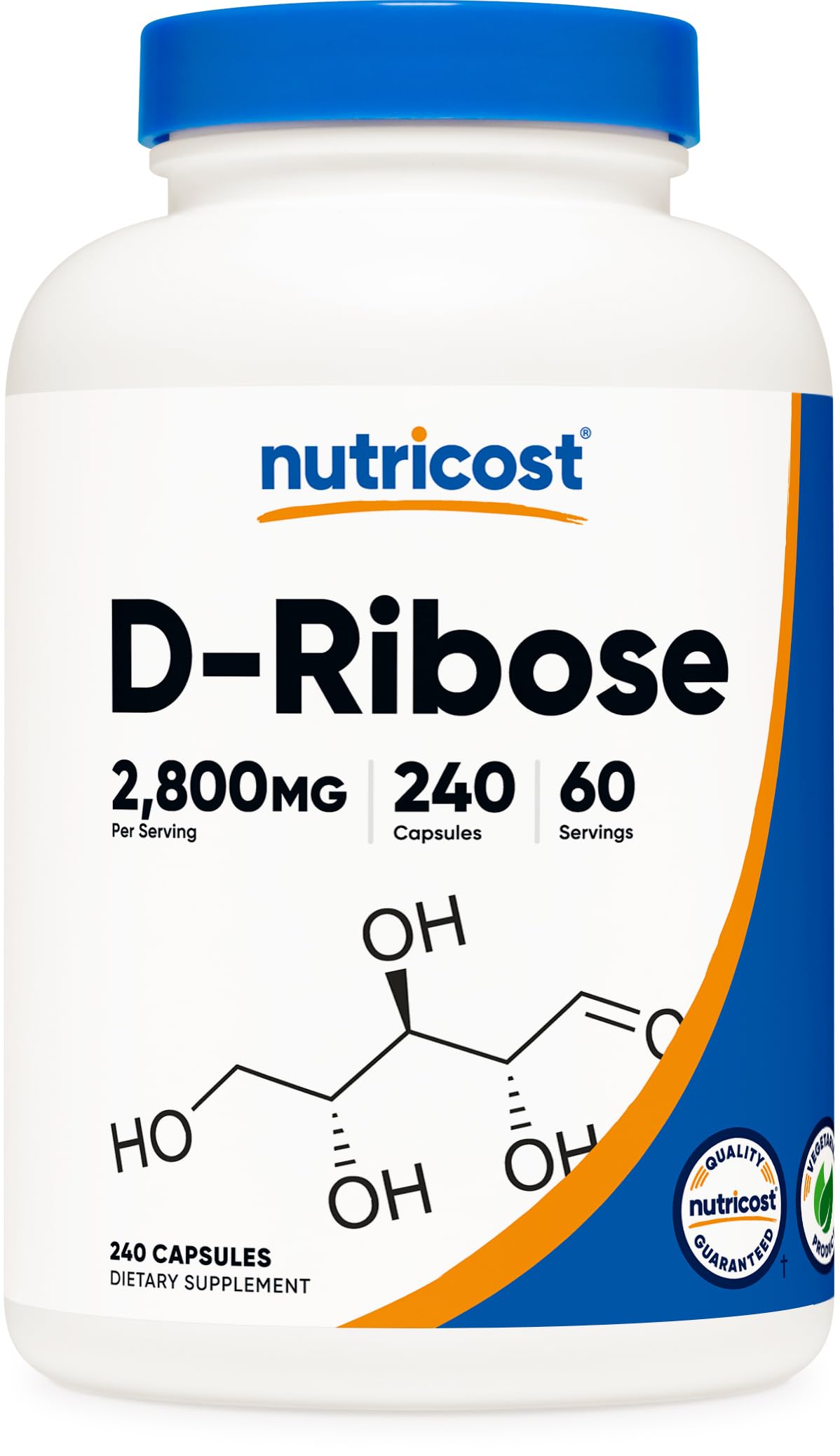 Nutricost D-Ribosa, bote de cápsulas para consumo diario