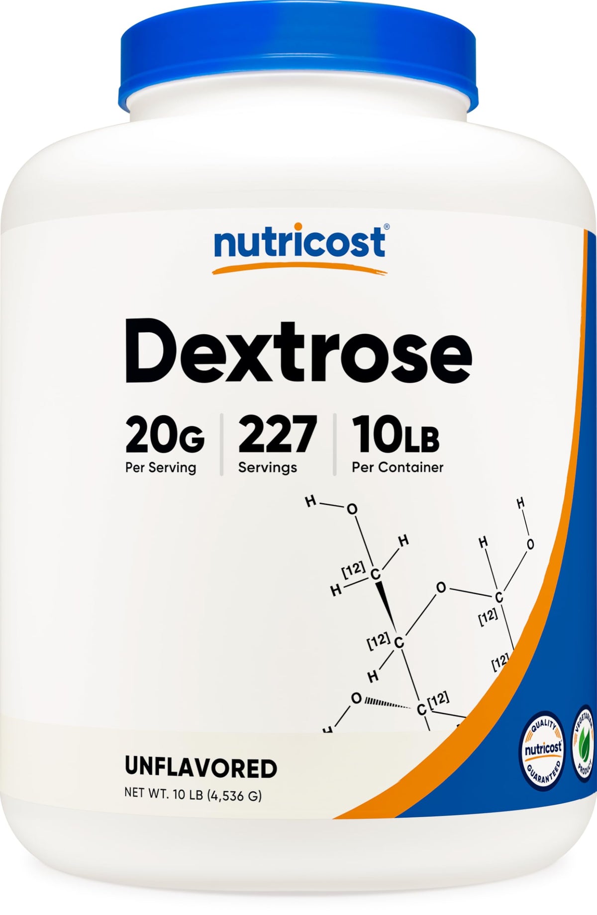 Nutricost Dextrosa en polvo, bote de 10 libras, uso versátil en cocina.
