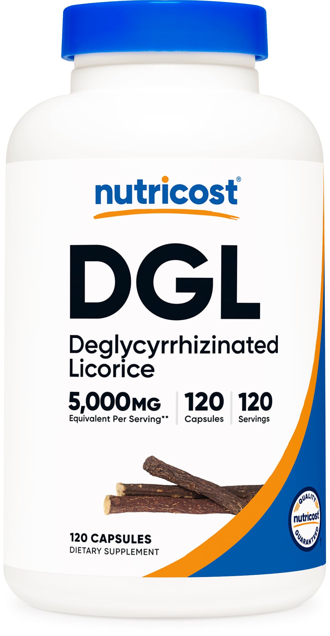 Nutricost DGL: botella de cápsulas de 500 mg para ingesta diaria.