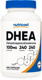 Nutricost DHEA: cápsulas de 100 mg en botella, convenientes para uso diario.