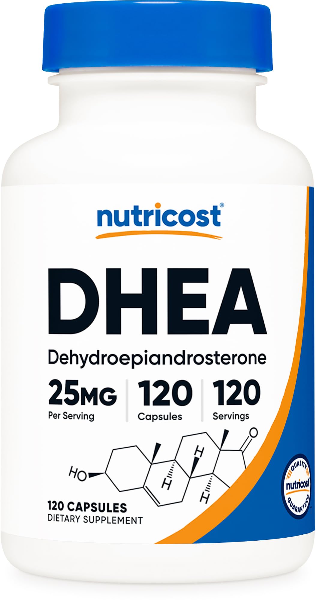 Nutricost DHEA 25 mg cápsula en botella para dosis diaria cómoda