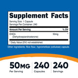 Cápsulas Nutricost DHEA 50 mg, dosis diaria clara.