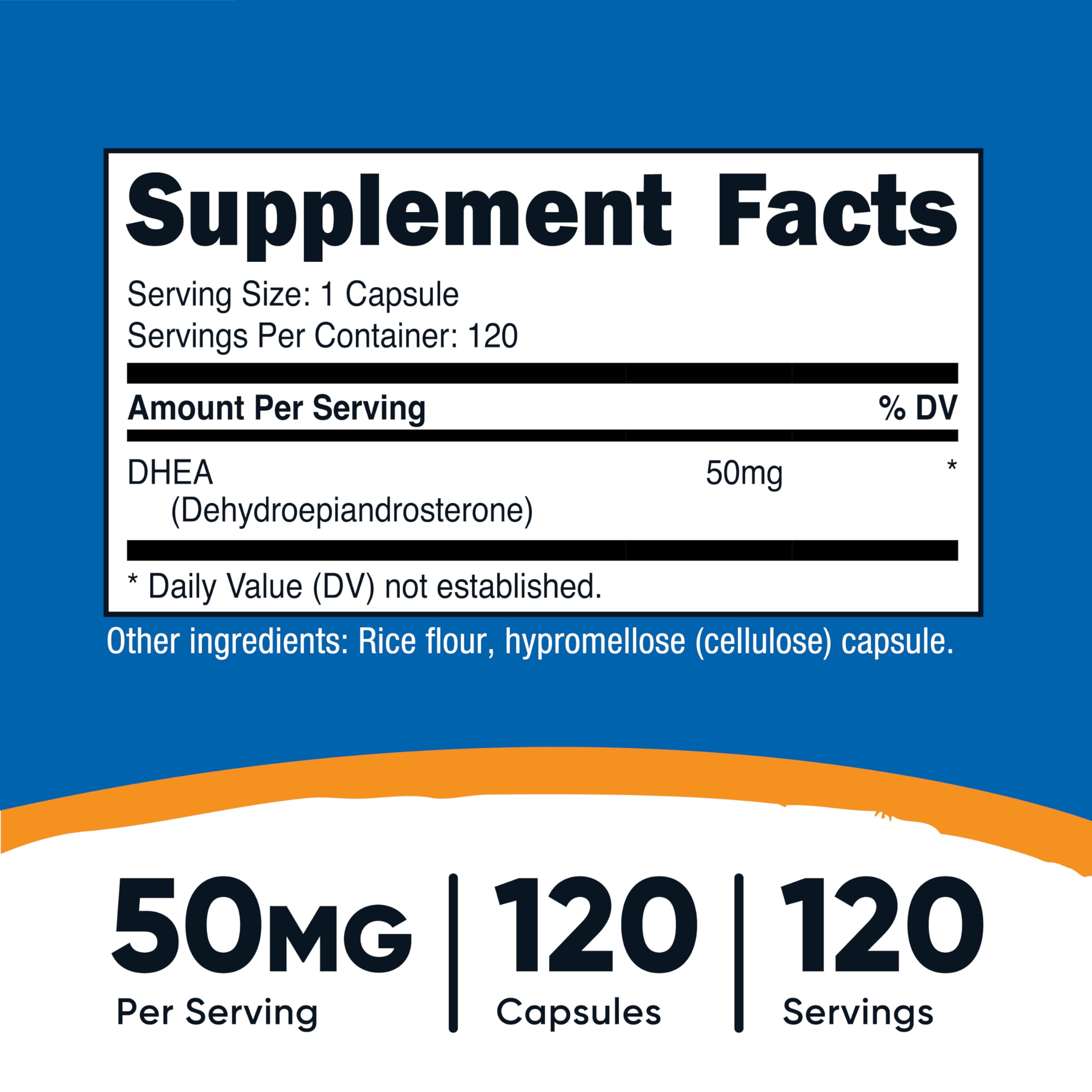 Nutricost DHEA 50 mg cápsulas: cápsulas fáciles de tragar para consumo diario.