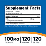 Frasco de Nutricost DHEA con 120 cápsulas, libre de gluten y soja