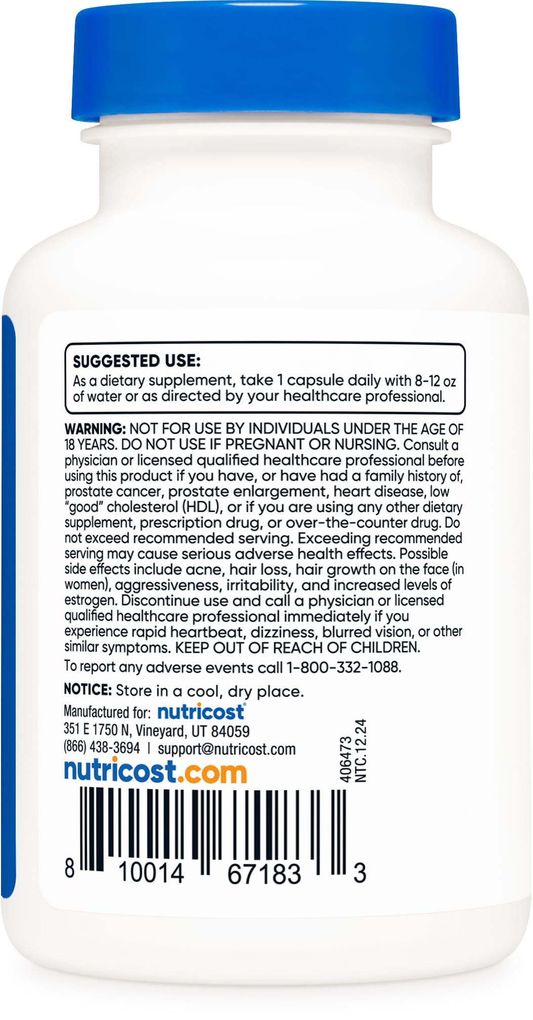 Cápsulas Nutricost DHEA, 100 mg por cápsula, fáciles de tomar