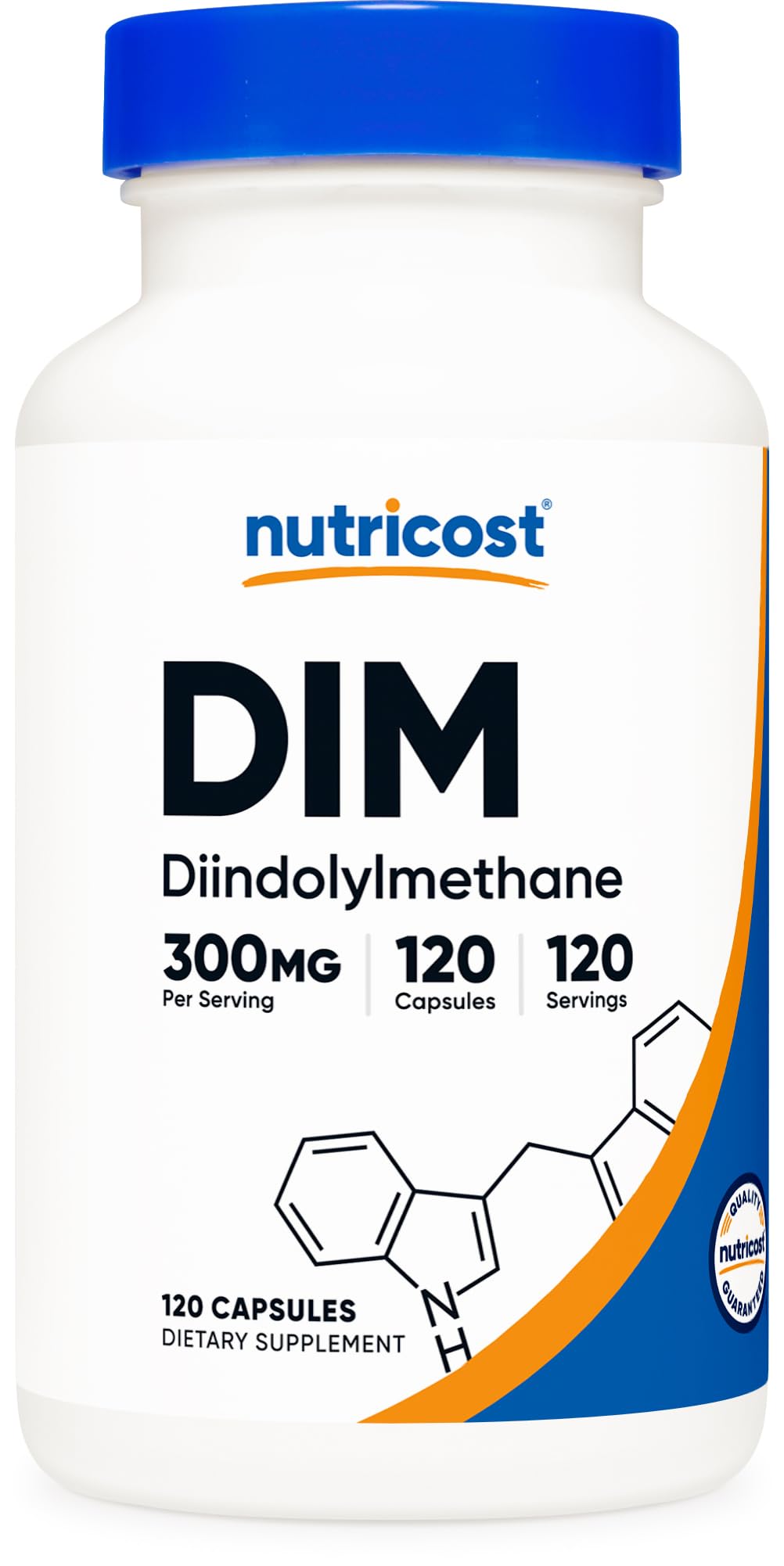 Nutricost DIM Plus BioPerine 300mg cápsulas para uso diario y conveniencia de 120 cápsulas.