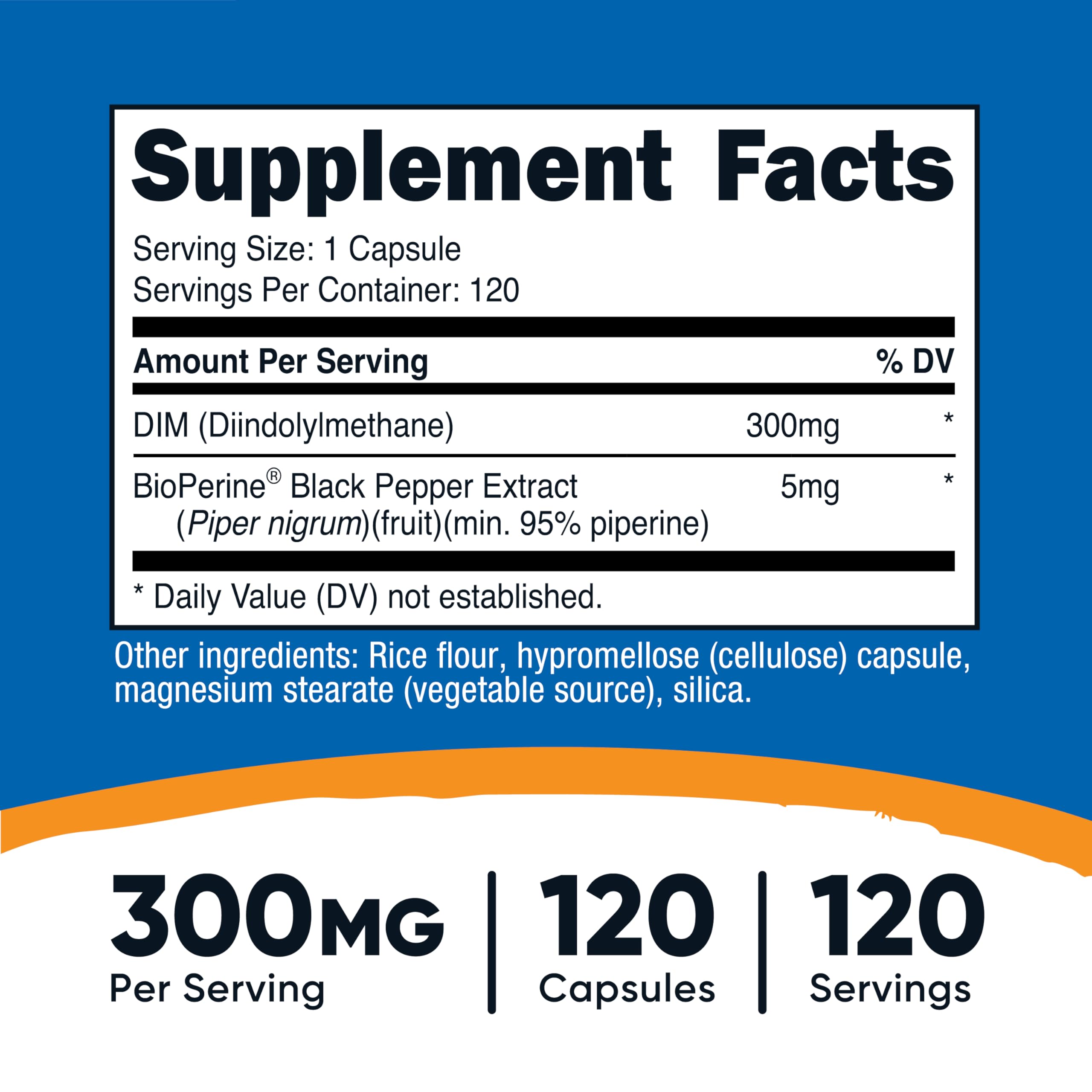 Nutricost DIM Plus BioPerine en botella frontal para recordar dosis diaria fácilmente.