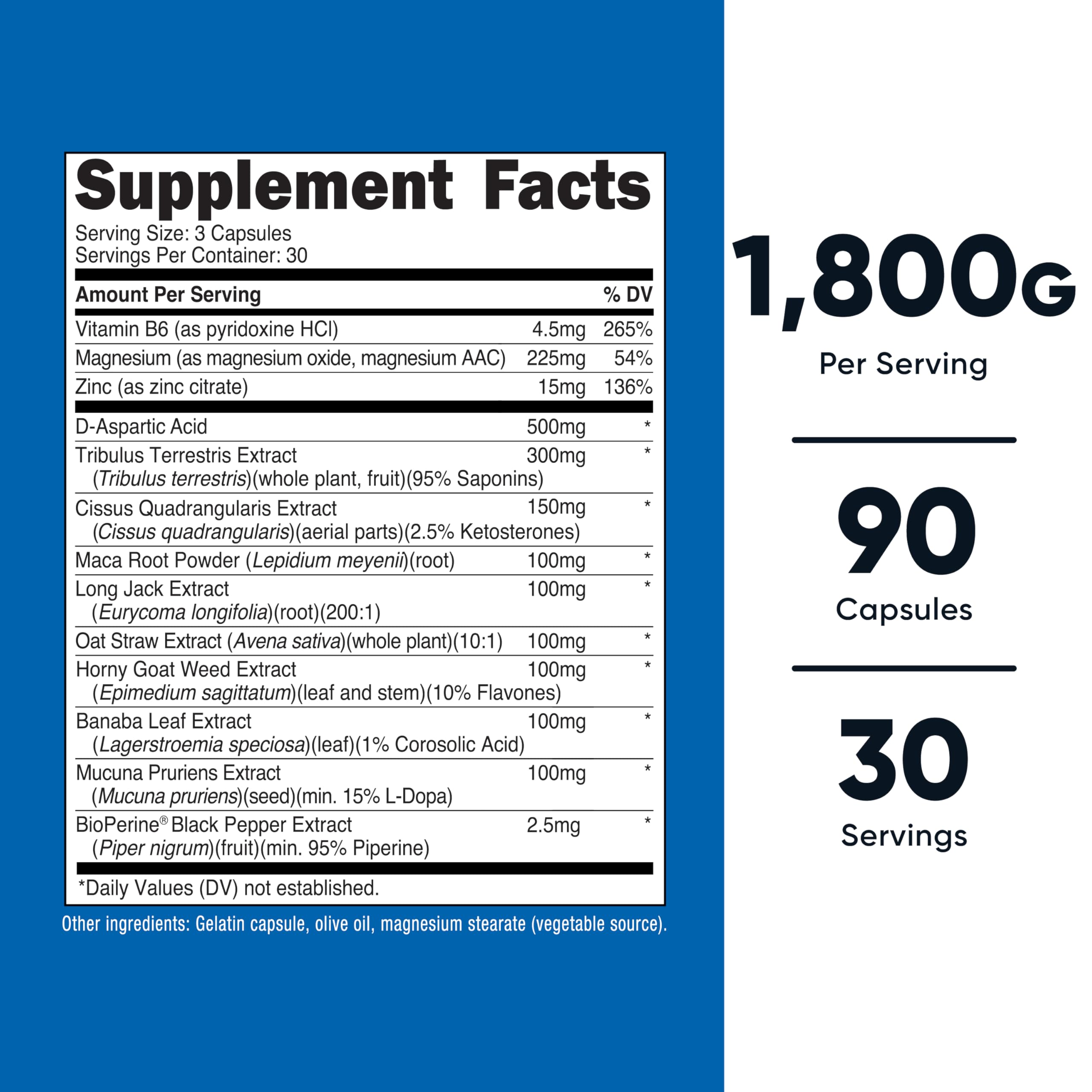 Dosis de 1800 mg por porción, cápsulas fáciles de tomar.