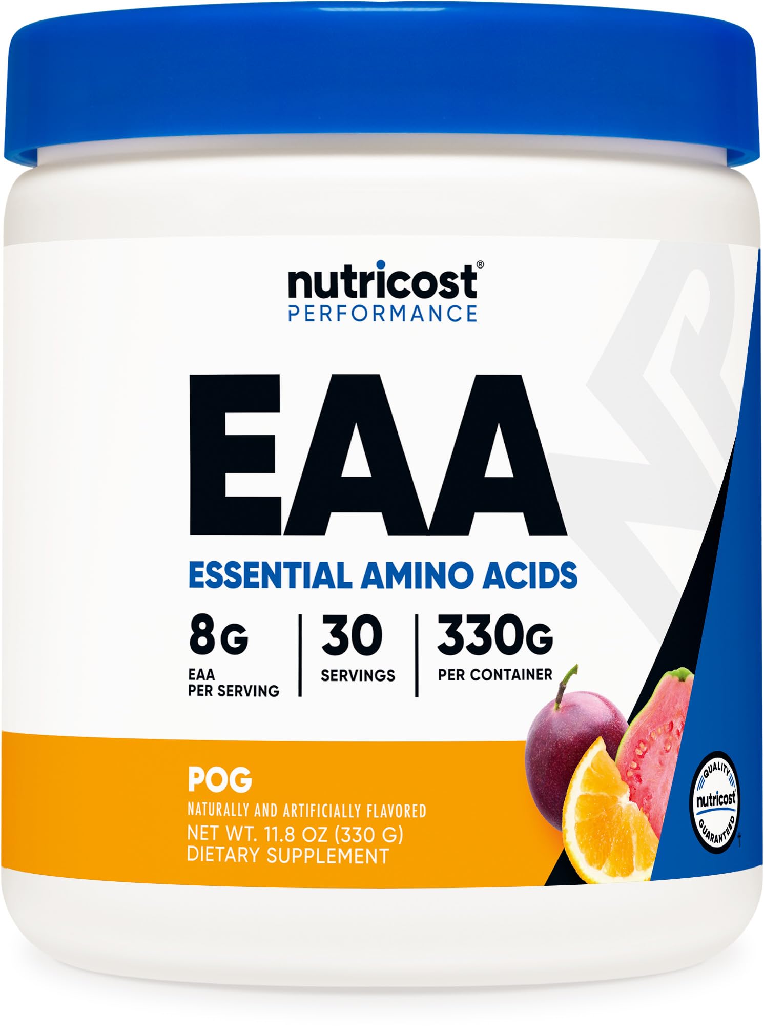 Nutricost EAA POG sabor Fruta de la Pasión, ideal para recuperación muscular suave.