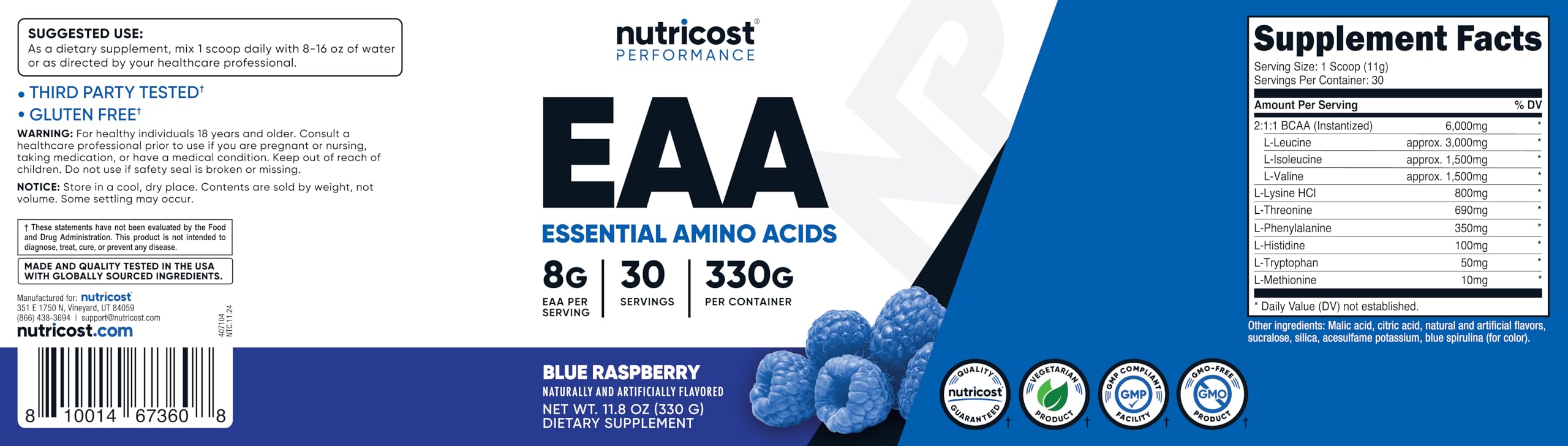 Empaque compacto de Nutricost para llevar en la bolsa diaria.