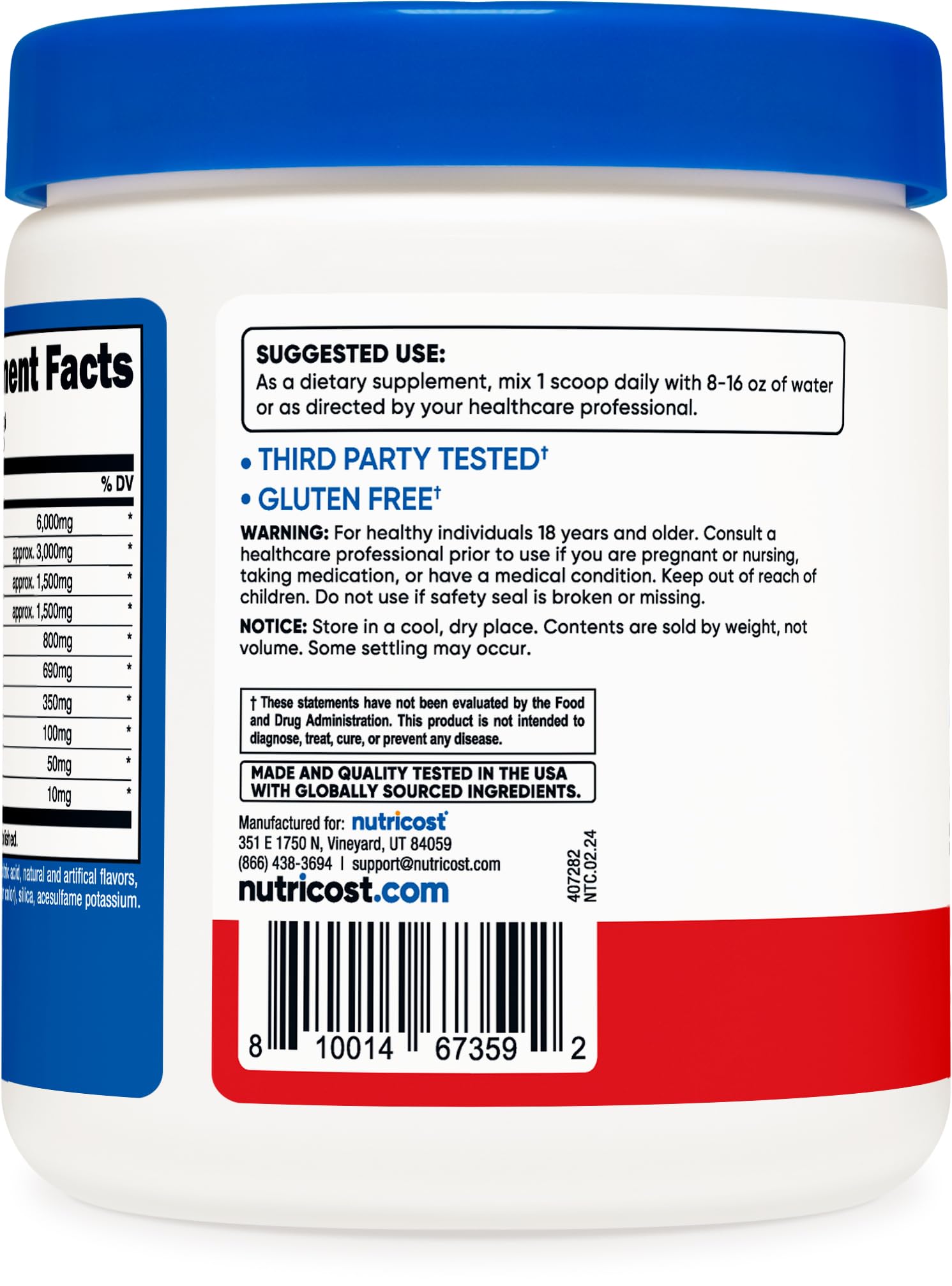 Nutricost EAA Powder cuchara medidora facilita porciones consistentes.