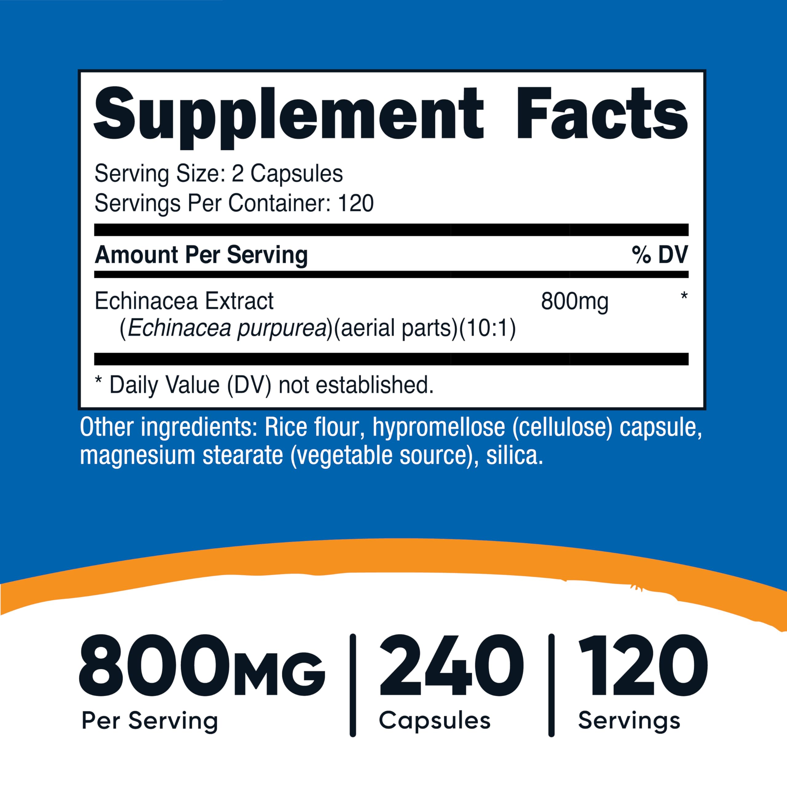 Etiqueta frontal de Nutricost Echinacea 800 mg, información clara para elegir calidad.