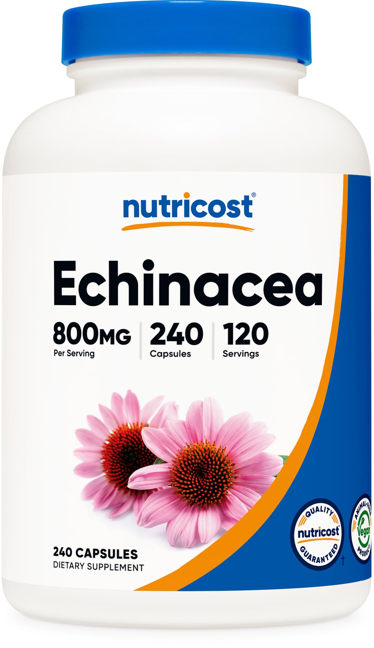 Frasco de Nutricost Echinacea 800 mg con cápsulas vegetarianas para uso diario.