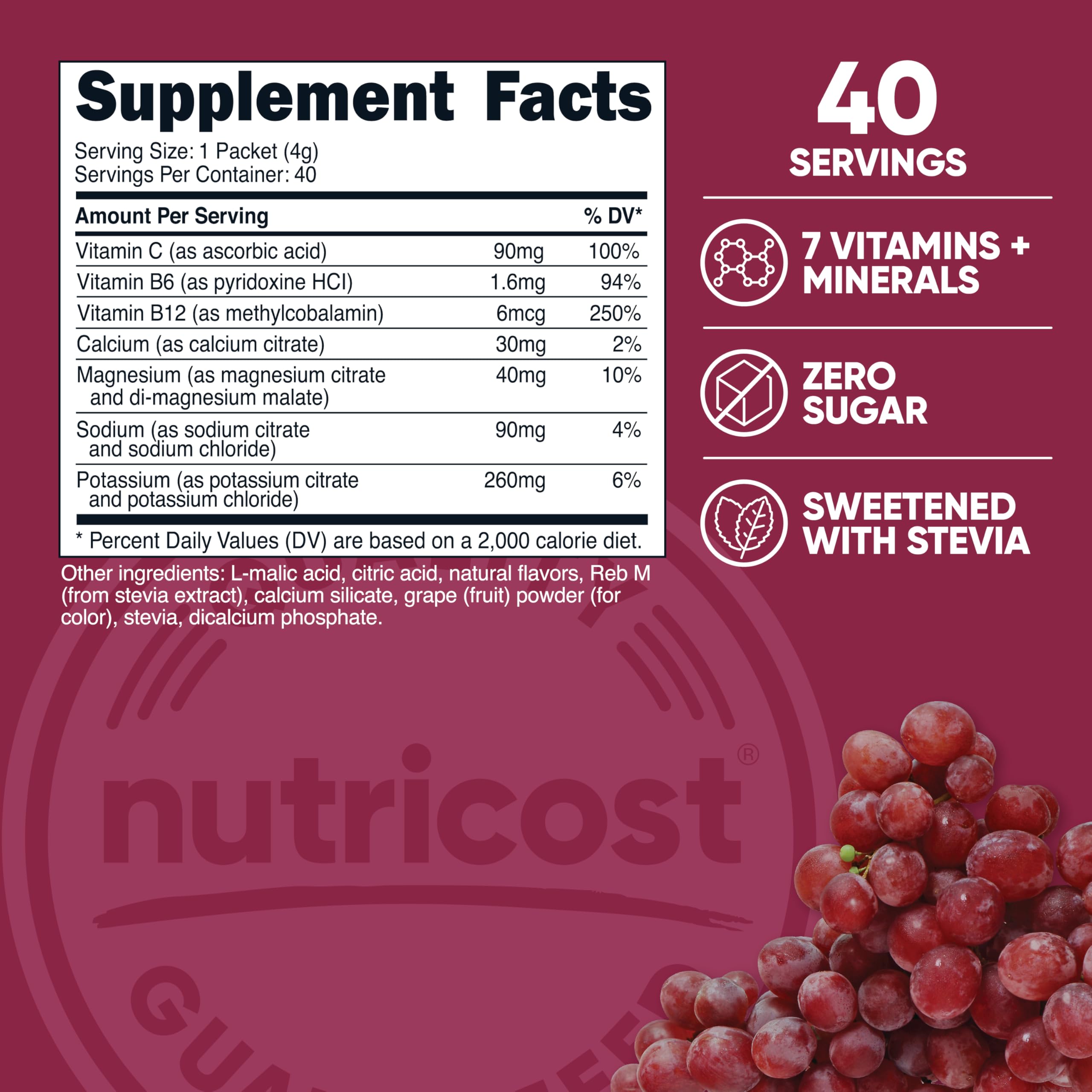 Nutricost Electrolytes Complex uva, stickpacks portátiles para beber en cualquier lugar