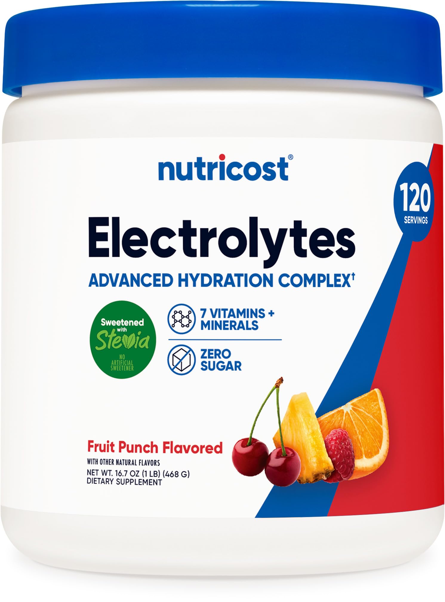 Nutricost Electrolyte Complex polvo sabor Fruta Punch, fuente de hidratación para tus entrenos.