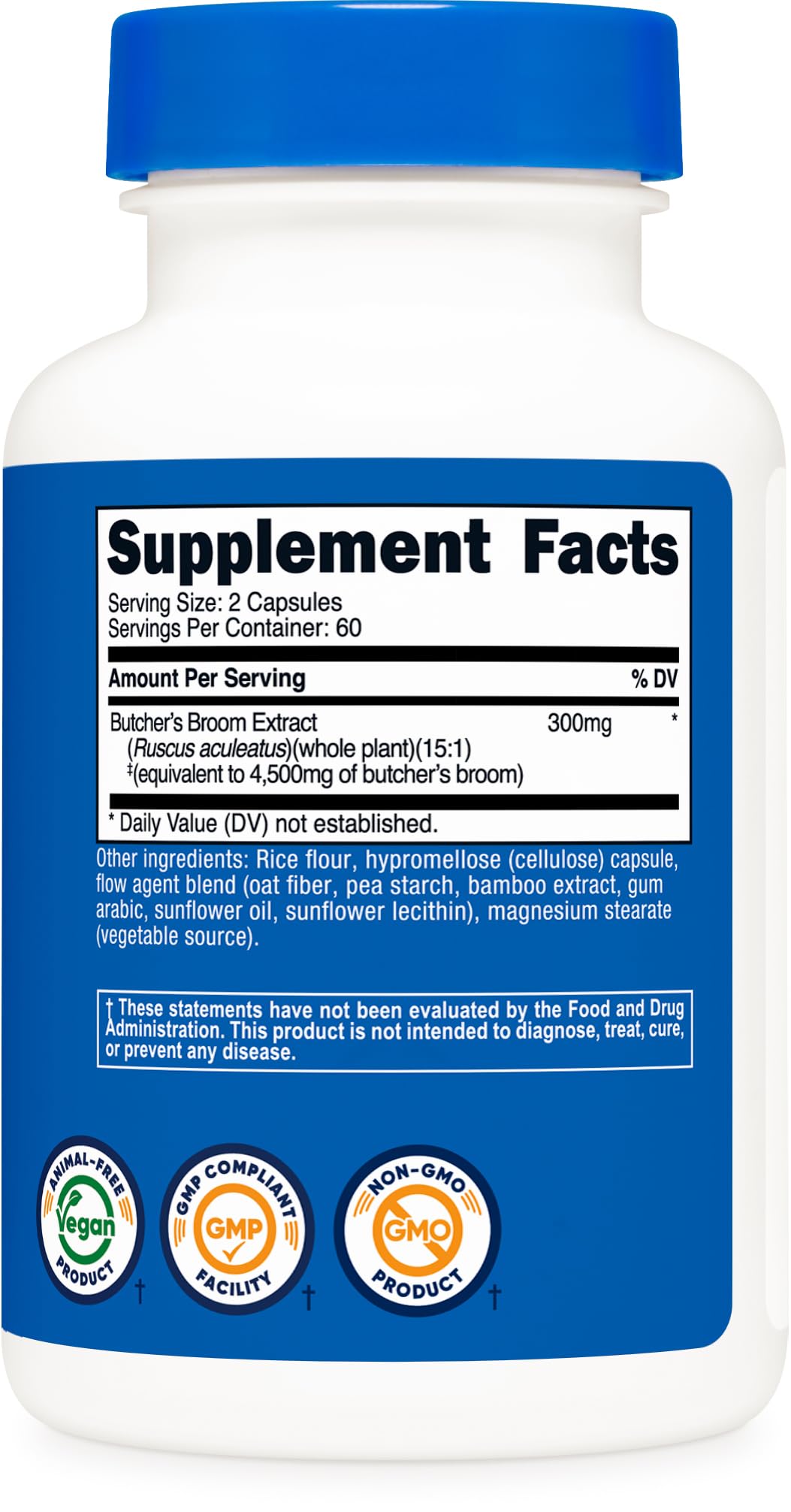 Nutricost embalaje seguro con extracto vegetal apto para dietas veganas y libre de gluten.