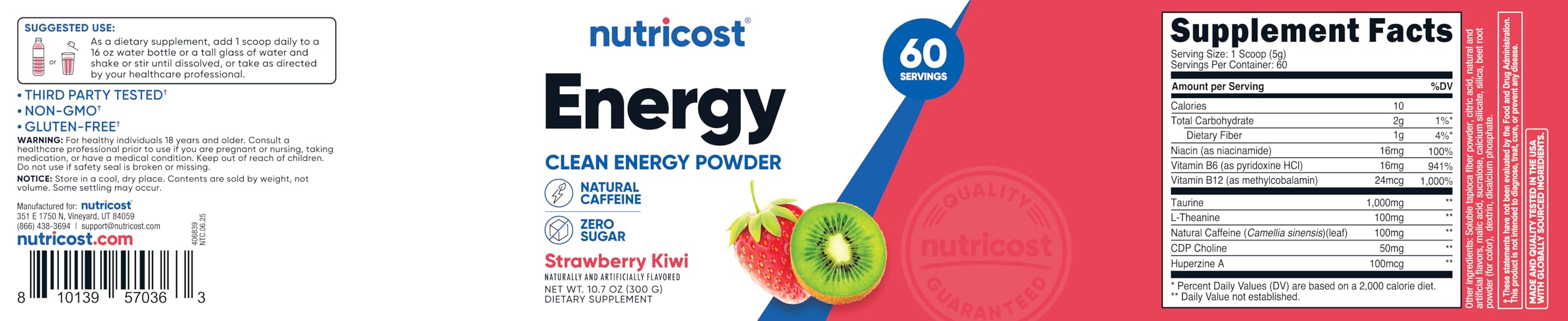 Nutricost Energy Complex: bebida energizante sabrosa para recargar el día.