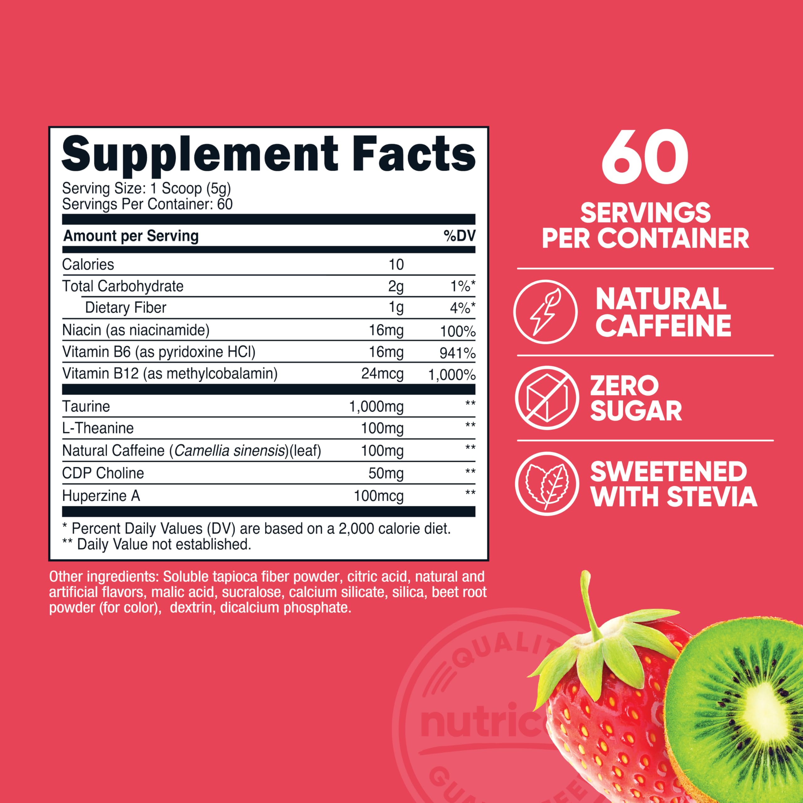 Nutricost Energy Complex: etiqueta con sabor fresa kiwi para batidos.