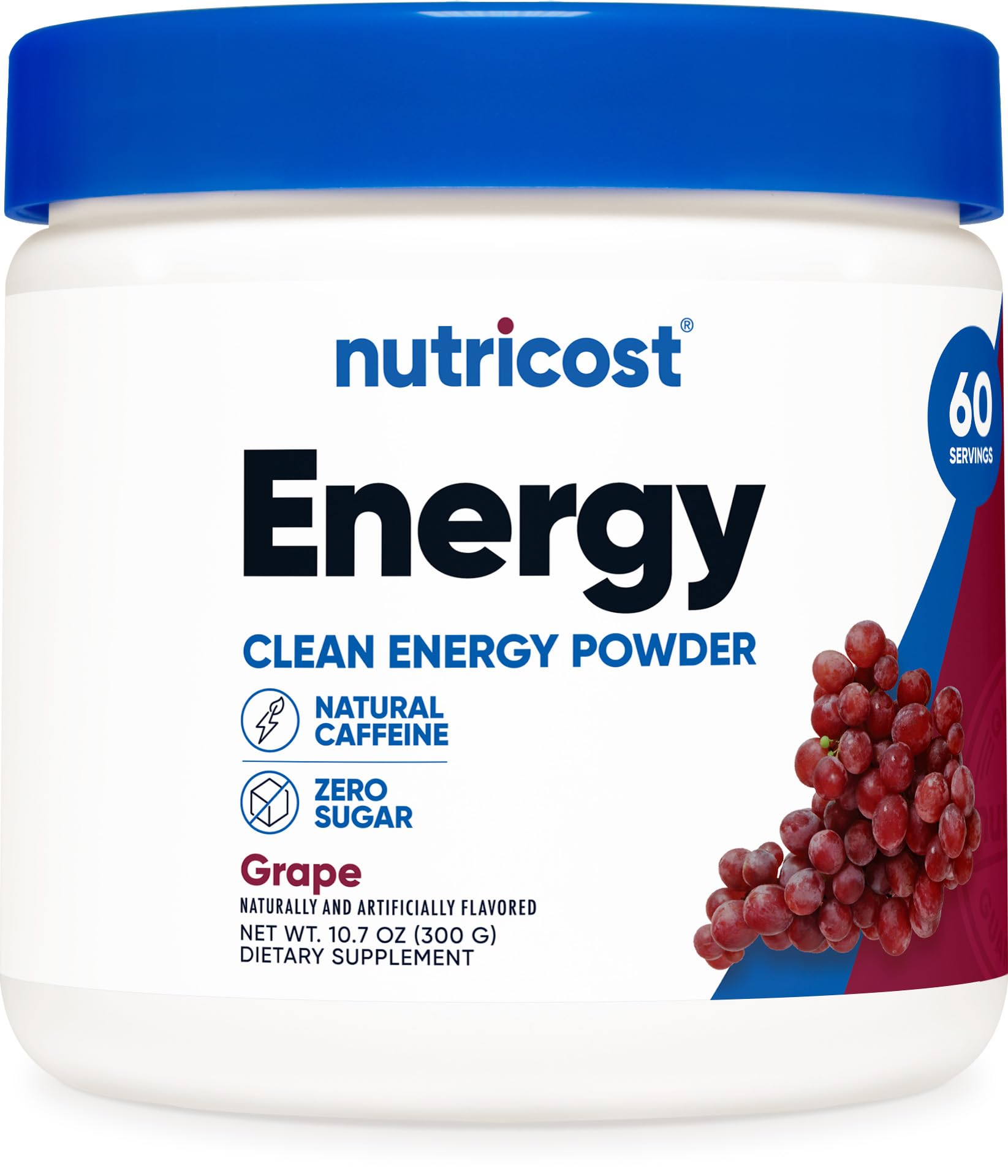 Nutricost Energy Drink sabor uva, pote de 60 porciones para recargar energía.