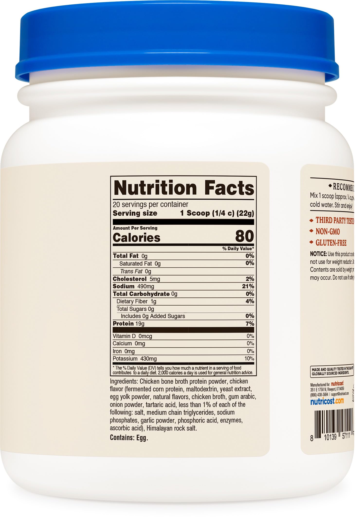 Nutricost envase-medidor-caldo-pollo: dosificación simple para porciones.