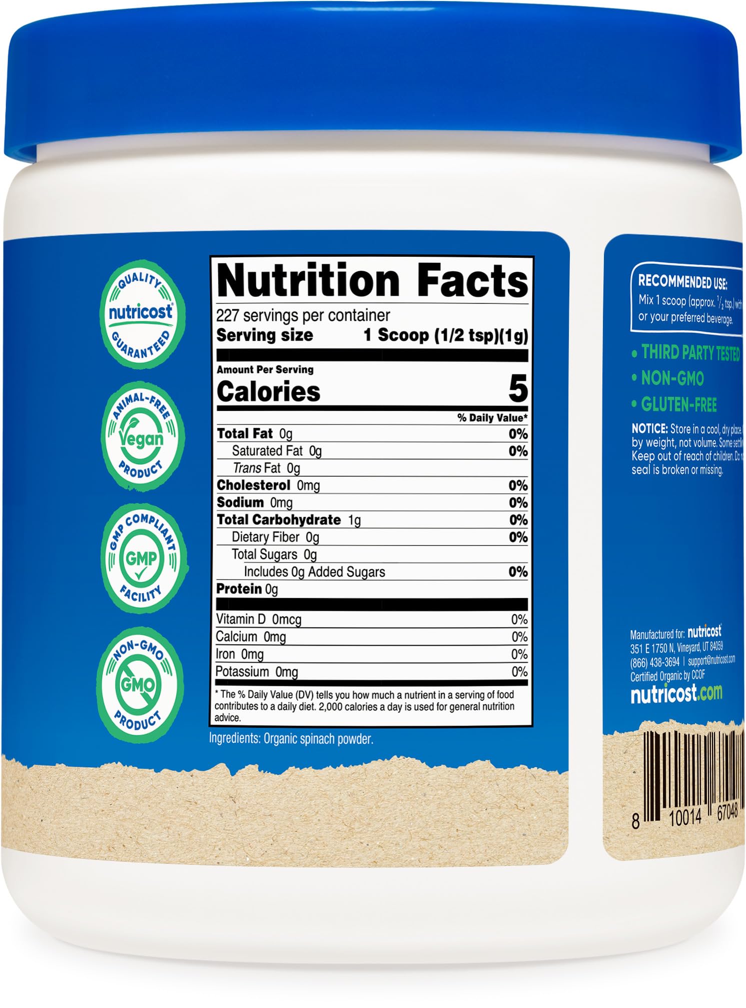 Nutricost Espinaca Orgánica para uso diario en recetas