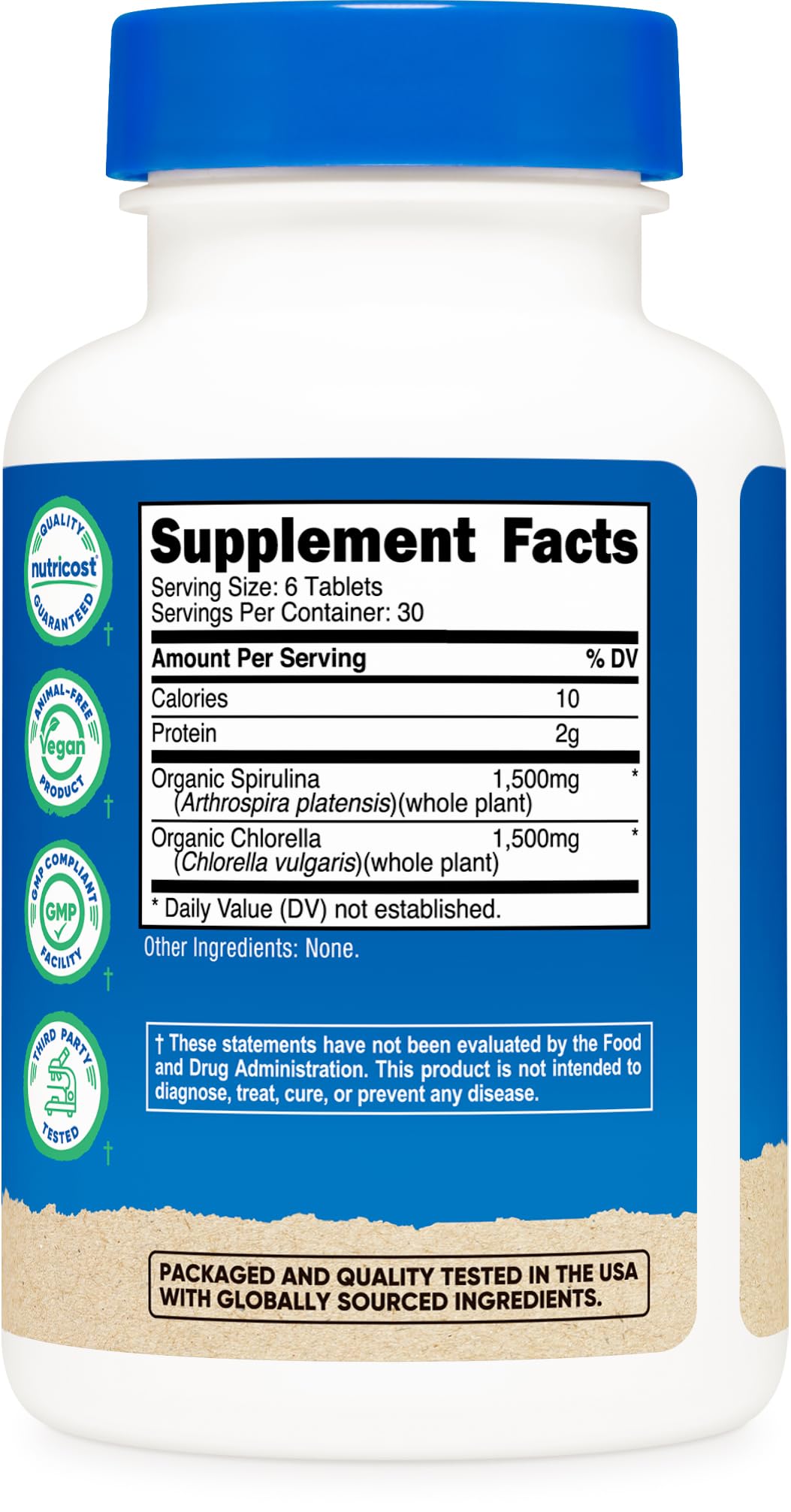 Nutricost espirulina y clorela, porciones diarias de 3000 mg