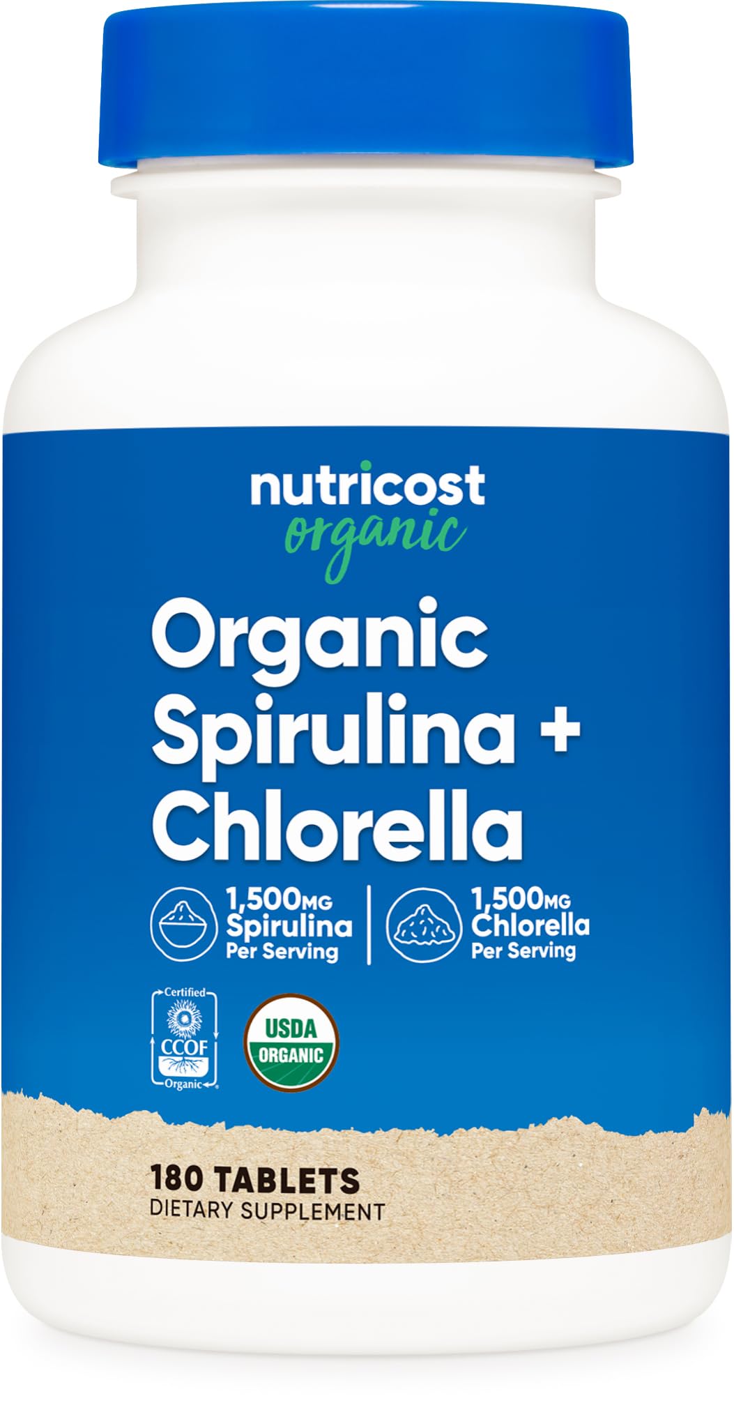Nutricost espirulina y clorela, tabletas en botella, apoyo a la ingesta diaria de vegetales